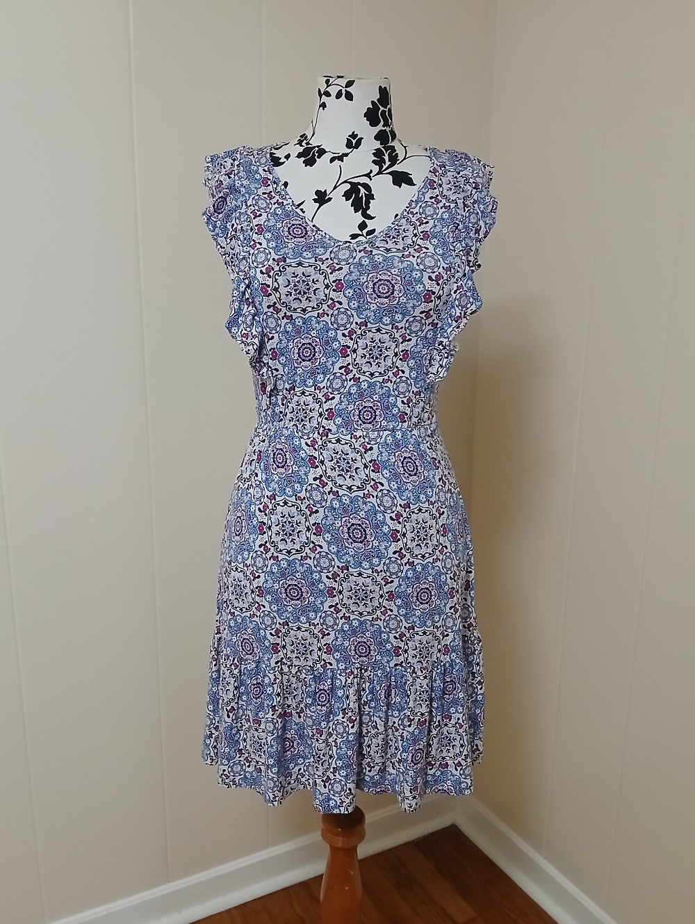 LOFT Blue & White Floral Sleeveless Midi Dress